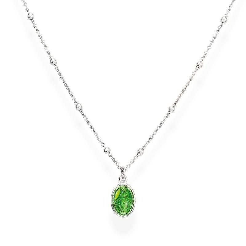 Collana Amen - Argento con Miracolosa in smalto verde Ref. CLMSBV3 - AMEN