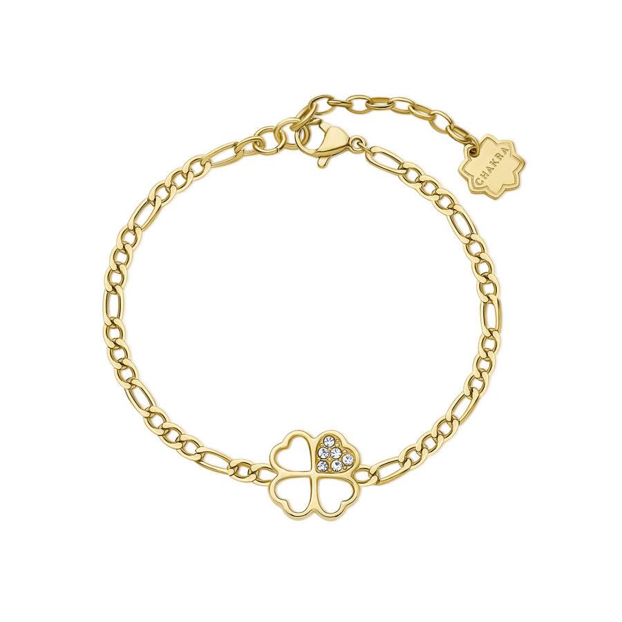 Brosway - Bracciale CHARKA in acciaio, pvd oro, quadrifoglio con cristalli biachi Ref. BHKB142 - BROSWAY