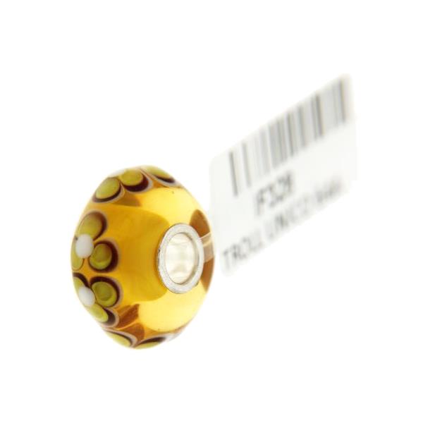 Trollbeads Unico in Vetro - OOAK Original Trollbeads Giallo con fiori tre petali Rif. UNICO 64A - TROLLBEADS