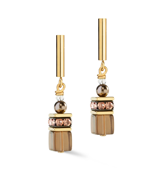 Coeur De Lion - Orecchini GeoCUBE® Precious Fusion Pearls Mocha Mousse Ref. 5086/21-1100 - CDL