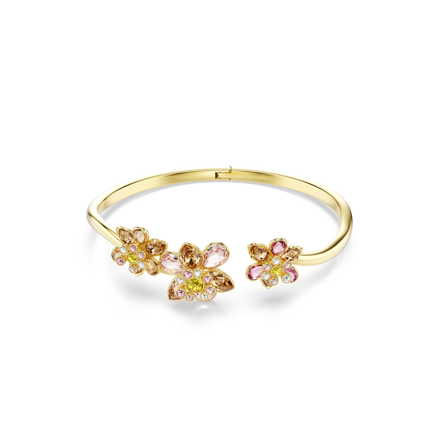 Swarovski - Bracciale rigido Idyllia, Taglio misto, Fiore, Multicolore, Placcato color oro Ref. 5736220 - SWAROVSKI