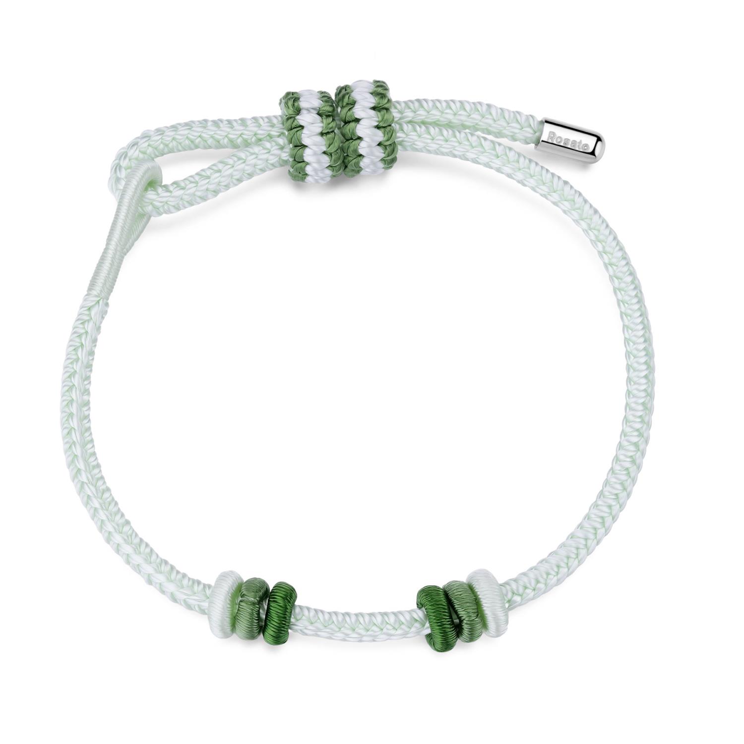 Rosato - Bracciale regolabile STORIE in acciaio 316L, e cordino colore menta, salvia e bianco Ref. RZB046 - ROSATO