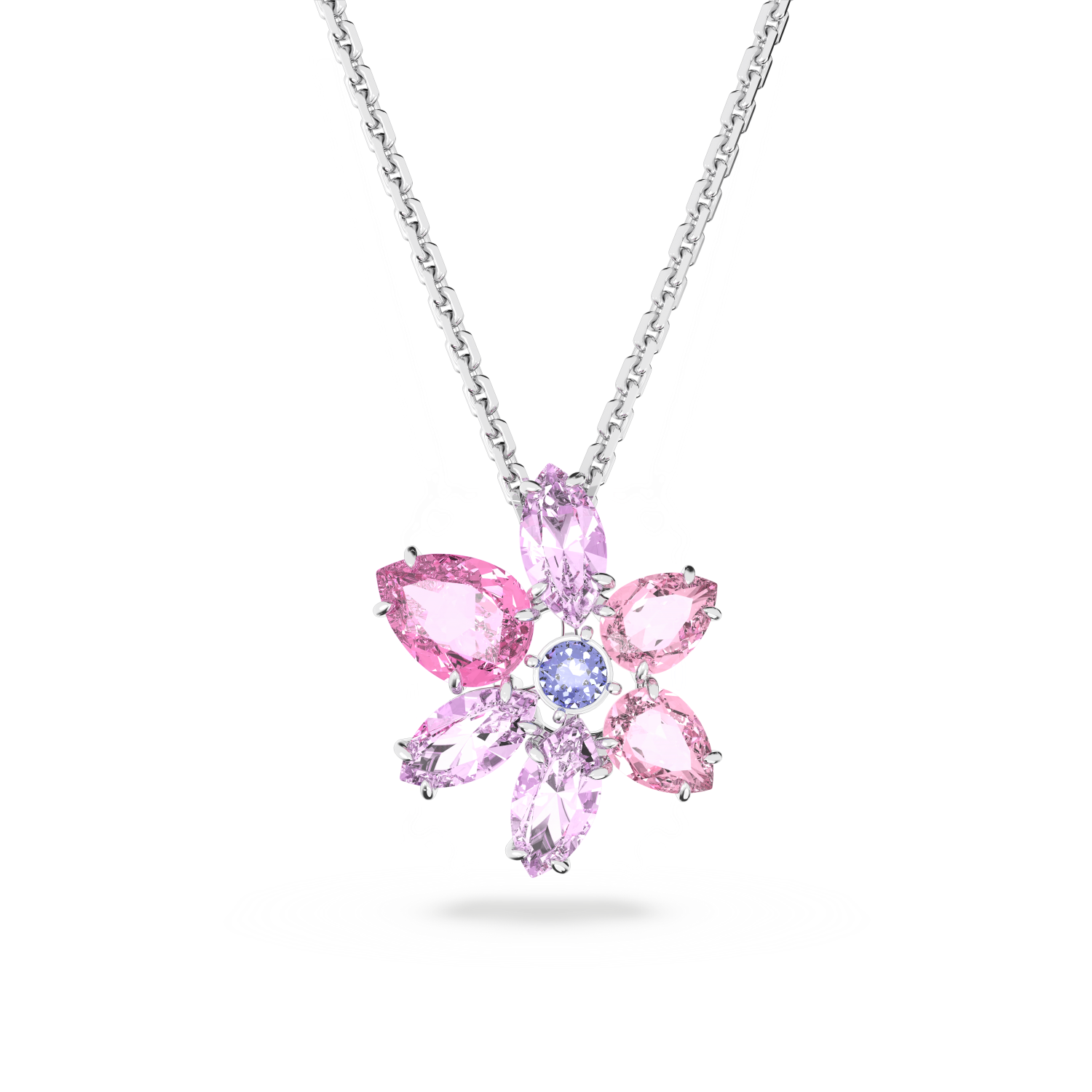 Swarovski - Pendente Gema, Taglio misto, Fiore, Rosa, Placcato rodio Ref. 5662493 - SWAROVSKI