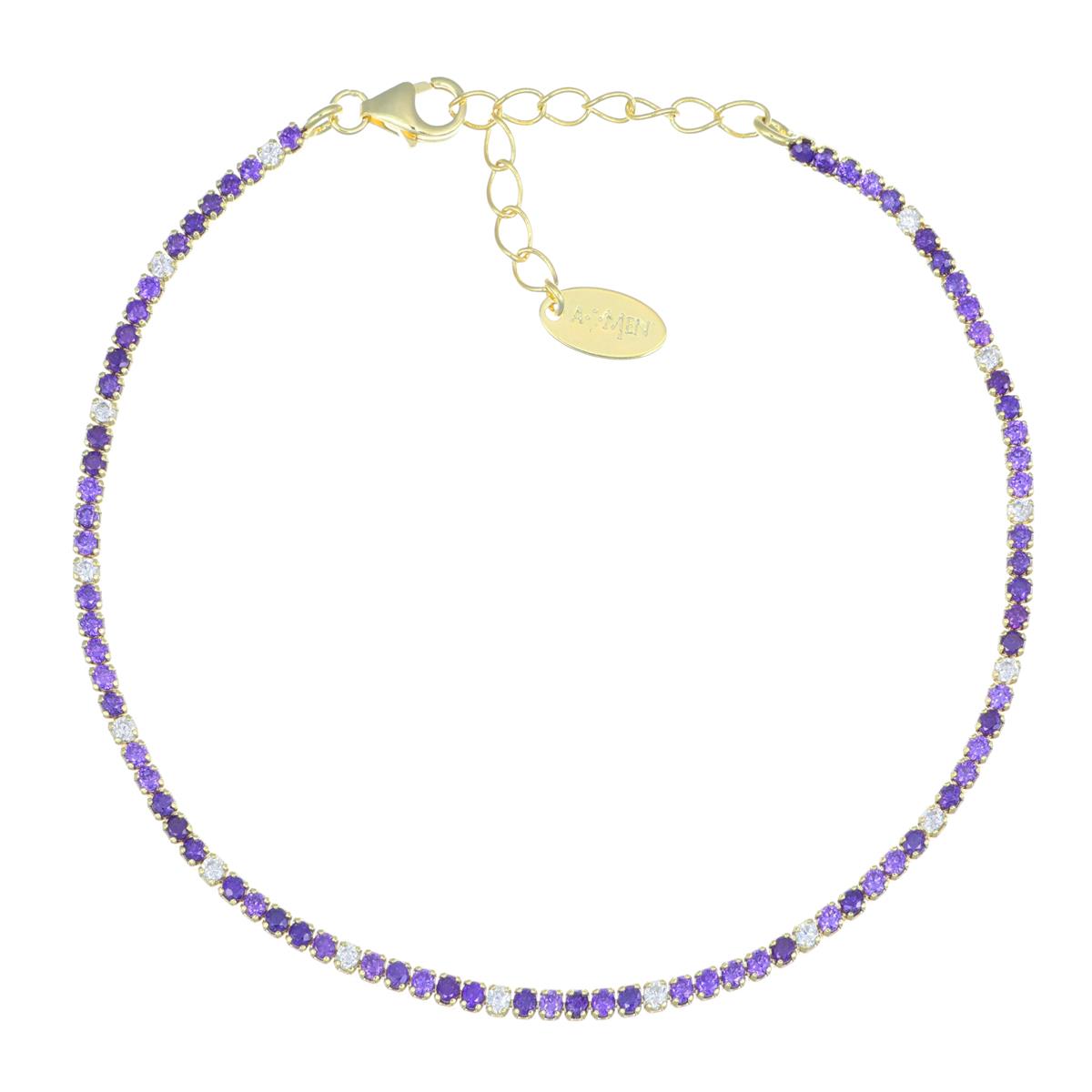 Bracciale Tennis Mania Dorato con Zirconi Lilla e Bianchi - Amen Collection Ref. BT1GLIB17 - AMEN