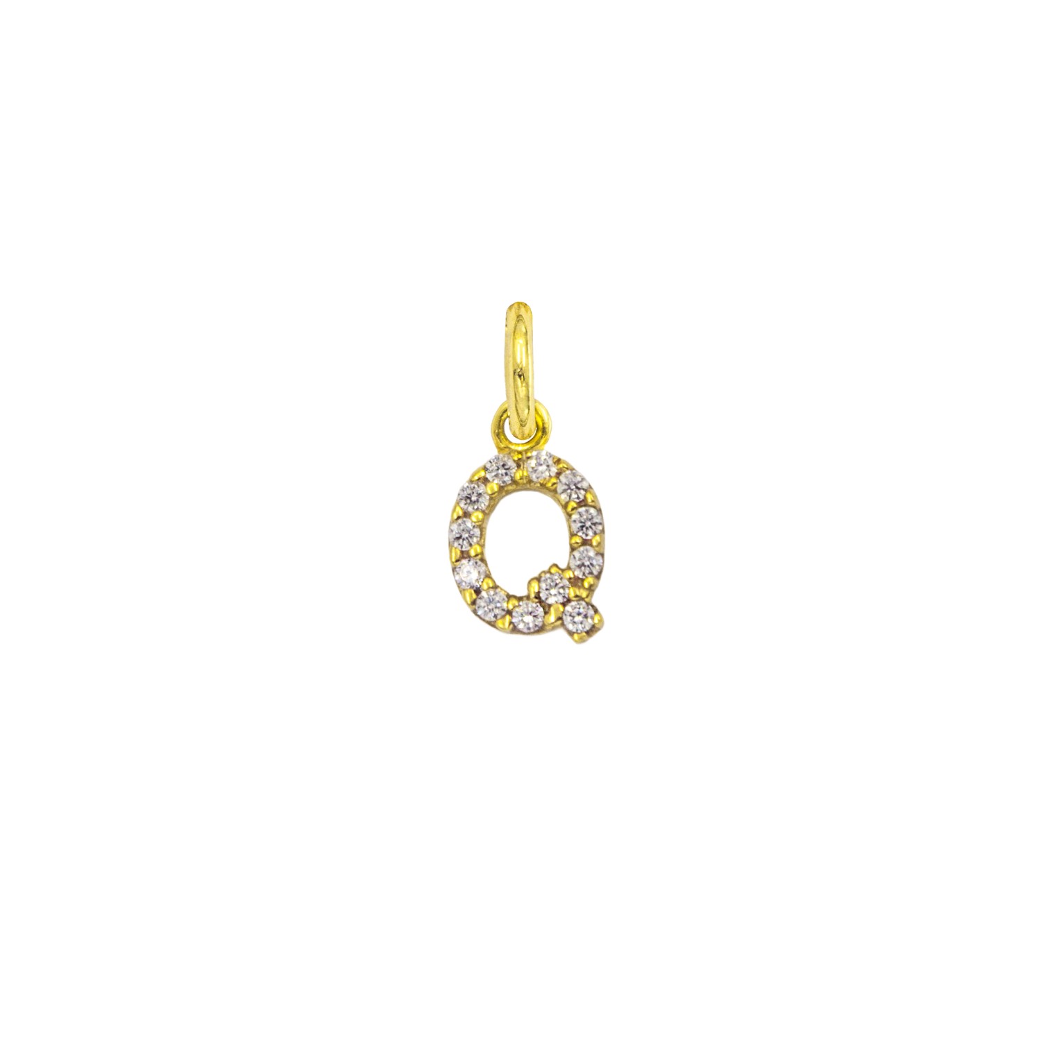 Charm Lettera Q in Oro 9 Kt e Zirconi  Ref. A0547G9 - FACCO