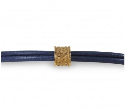 BRACCIALE INCIPIT FILUM ANGELUM TUUM -  ORO GIALLO 9 Kt E CORDINO PELLE INDACO Ref. INCIA30GPI0 - TUUM