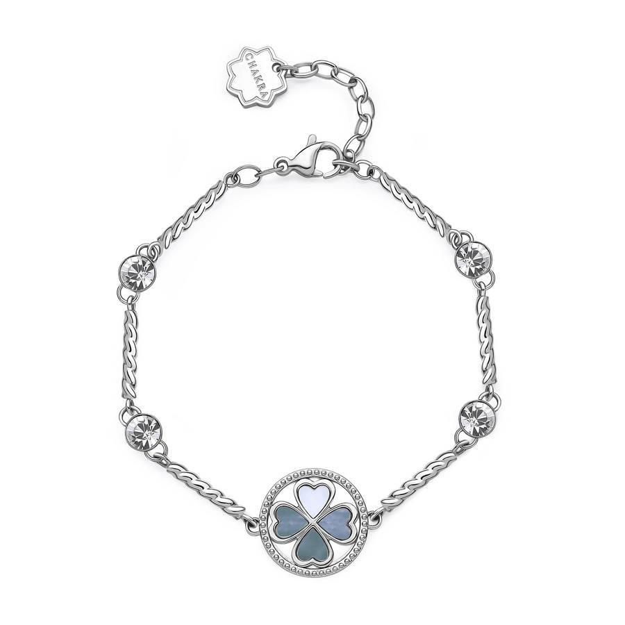 Brosway - Bracciale CHARKA in acciaio, quadrifoglio, madreperla verde e cristalli crystal Ref. BHKB151 - BROSWAY