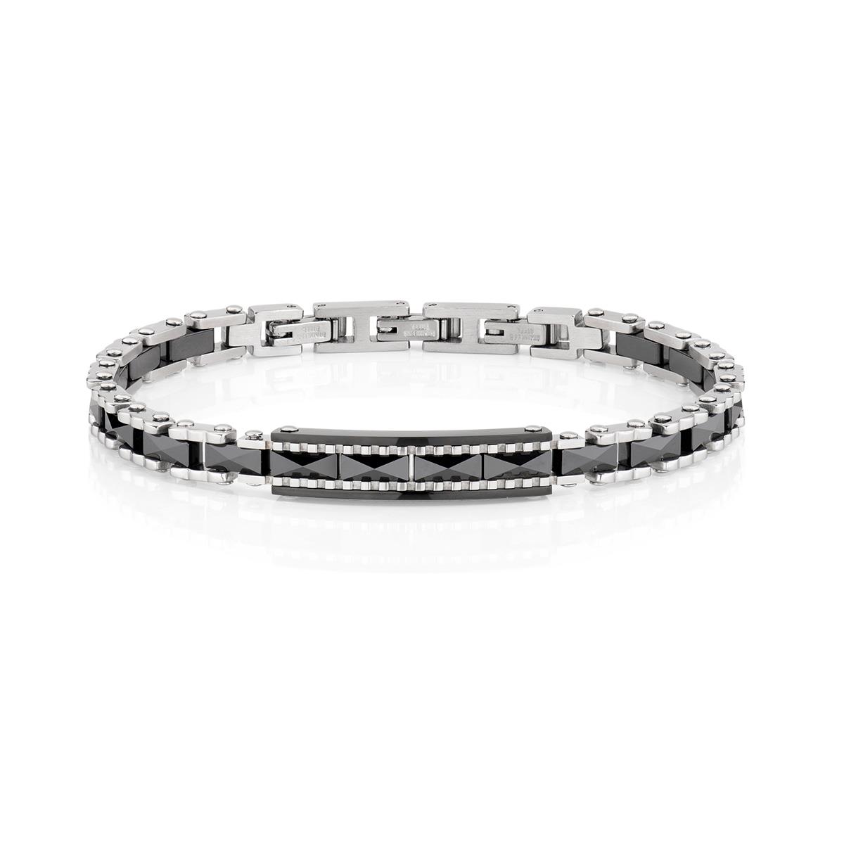 Bracciale in Acciaio e Ceramica Nera - Amen Collection Ref. ACBR1446 - AMEN