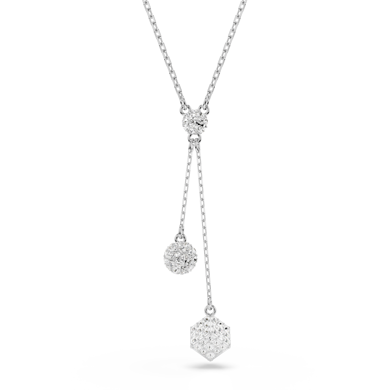Swarovski - Pendente a Y Dextera, Taglio Round, Sfera e cubo, Bianco, Placcato rodio Ref. 5693207 - SWAROVSKI