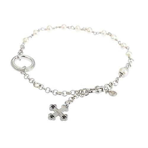 BRACCIALE ROSARIO TUUM - ARGENTO RODIATO CON PERLE E SPINELLI SU FIORE Ref. BROS0S9PC0 - TUUM