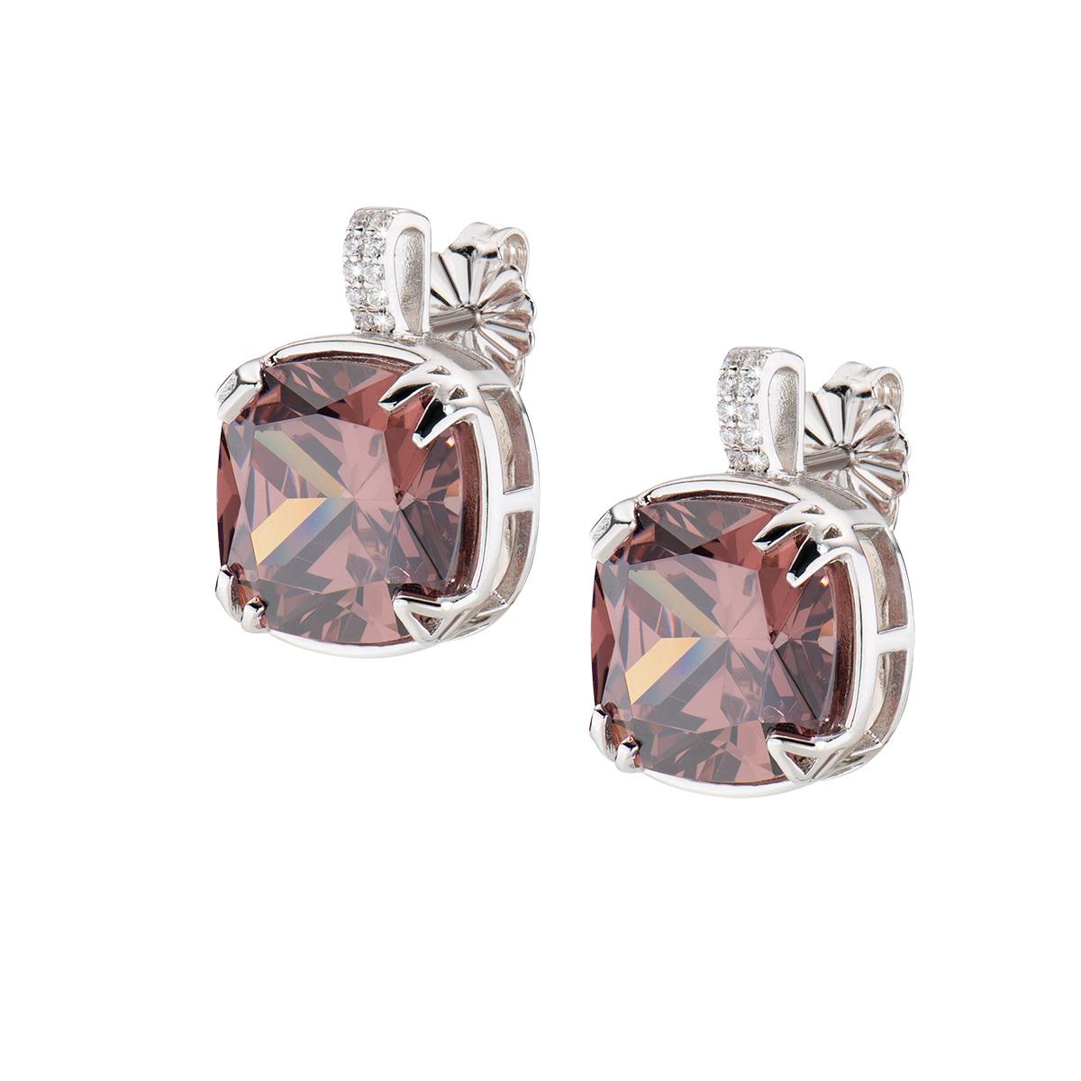 Orecchini Cocktail Con Zirconi Marroni e Bianchi - Amen Collection Ref. ECK1QUBBRBZ - AMEN