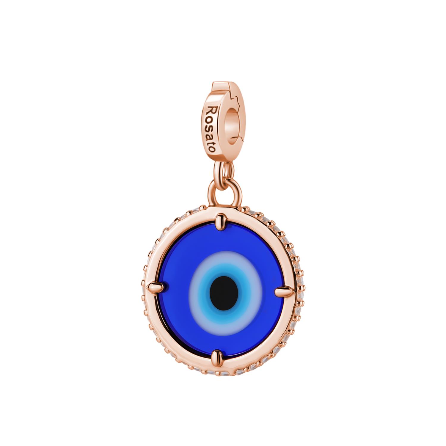 Rosato - Charm STORIE argento 925/1000, galvanica oro rosa con occhio di Nazar e cz white Ref. RZ256 - ROSATO