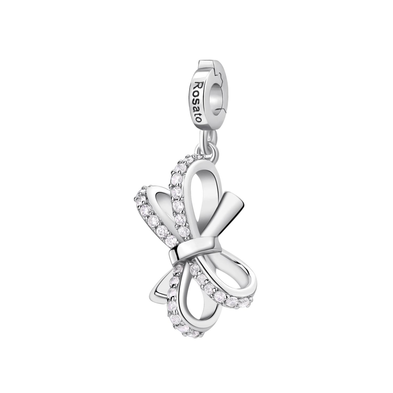 Rosato - Charm STORIE argento 925/1000, rodio a forma di fiocco e cz white Ref. RZ243RX - ROSATO