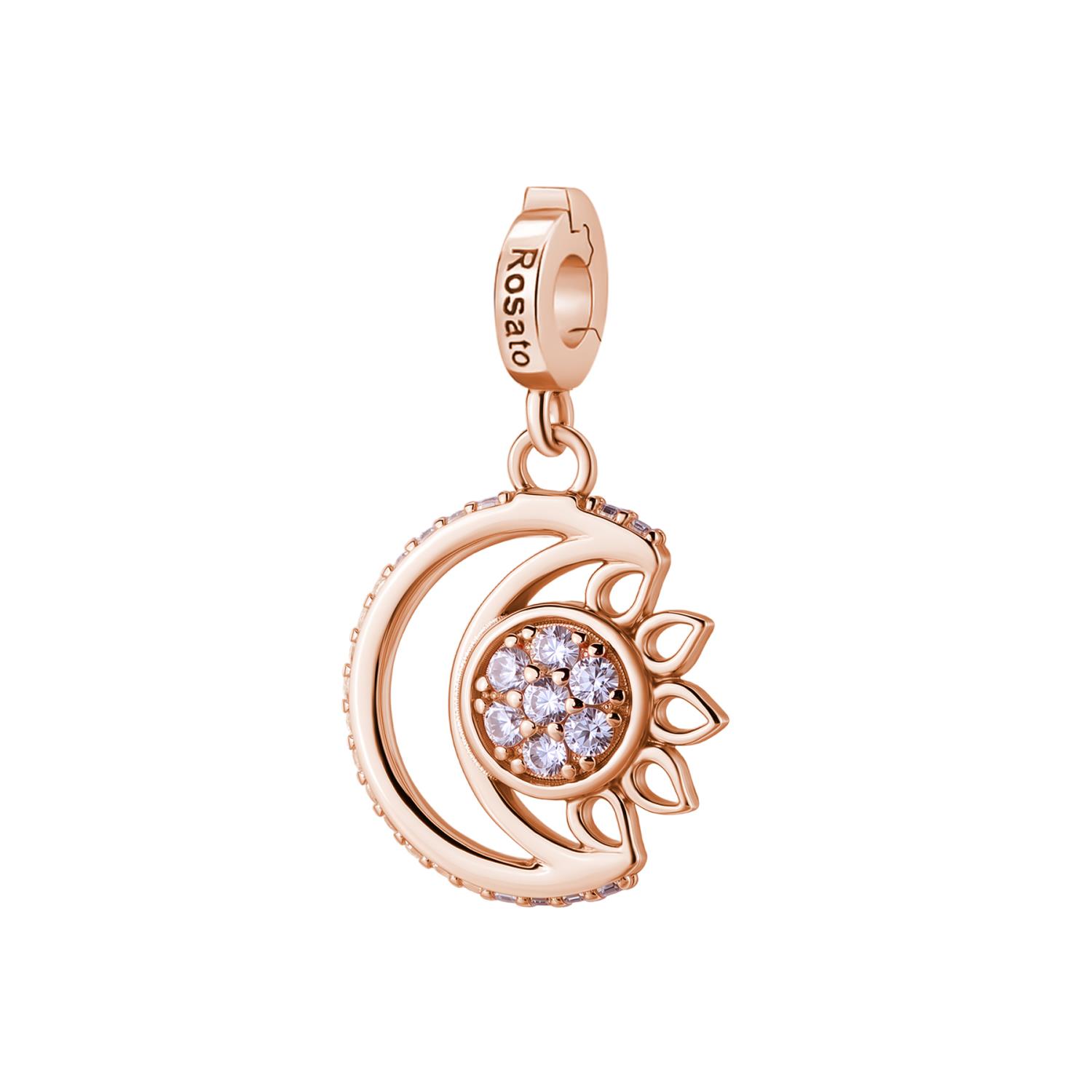 Rosato - Charm STORIE argento 925/1000, galvanica oro rosa con luna e cz white Ref. RZ252 - ROSATO