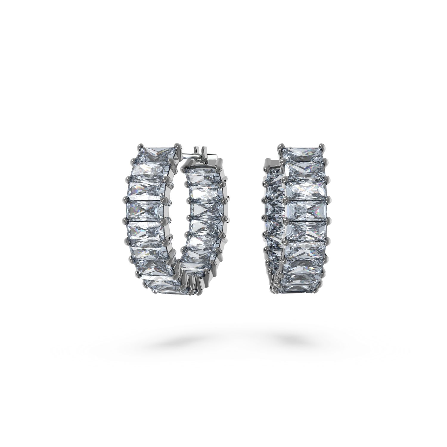 Swarovski - Orecchini a cerchio Matrix, Taglio baguette, Grigi, Placcato rutenio Ref. 5658650 - SWAROVSKI