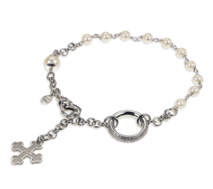 BRACCIALE ROSARIO FLORE TUUM - ARGENTO RODIATO E PERLE Ref. BROS009PC0 - TUUM