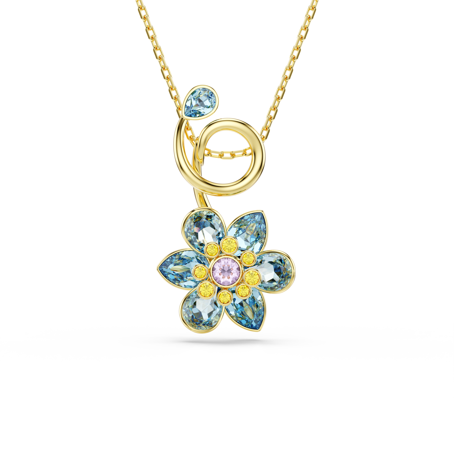 Swarovski - Pendente Idyllia, Taglio misto, Fiore, Blu, Placcato color oro Ref. 5709029 - SWAROVSKI