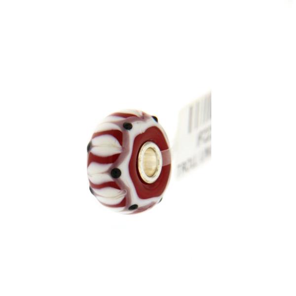 Trollbeads Unico in Vetro - OOAK Original Trollbeads  Bianco e rosso Rif. UNICO 61 - TROLLBEADS