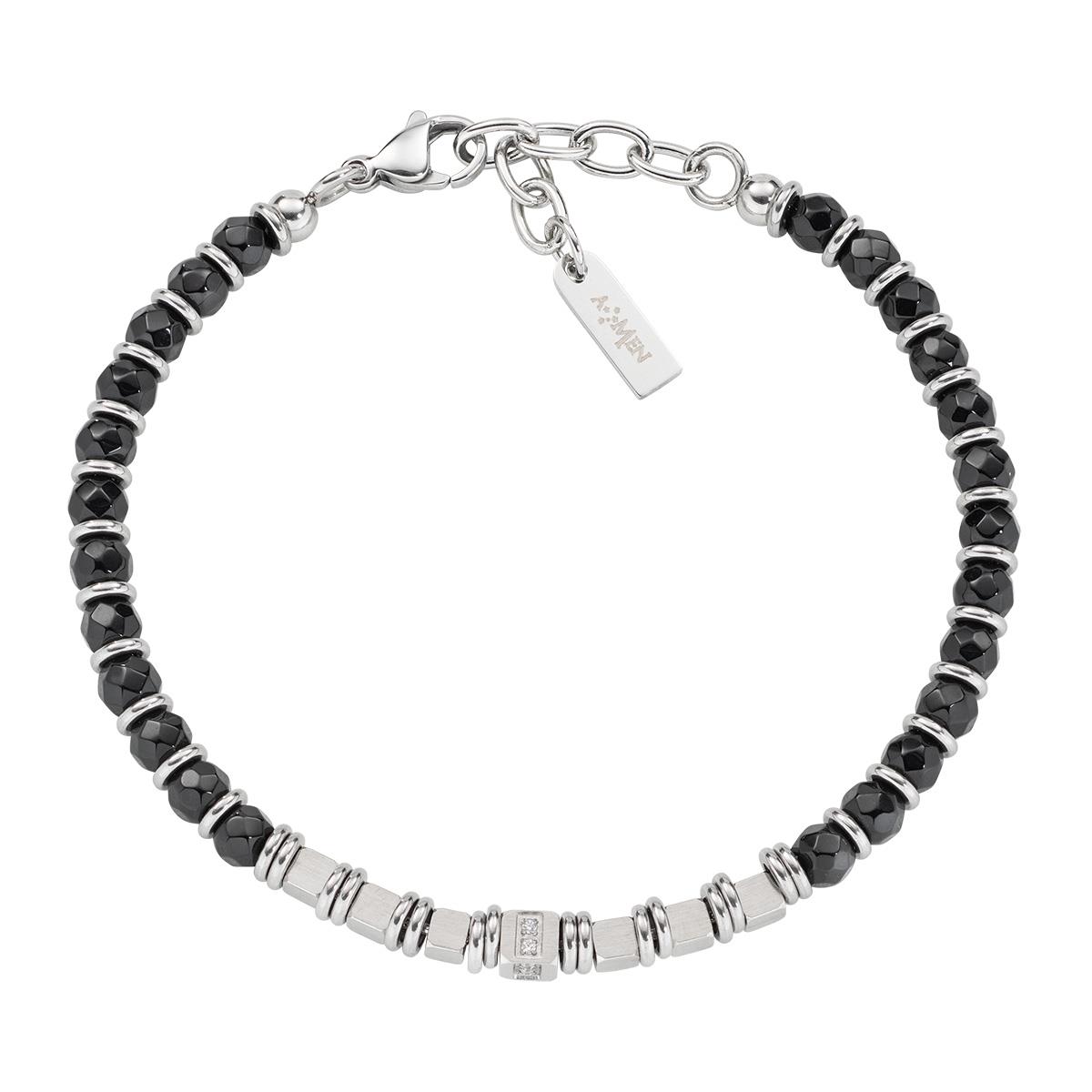 Bracciale in Acciaio Onice e Zirconi - Amen Collection Ref. ACBR117 - AMEN