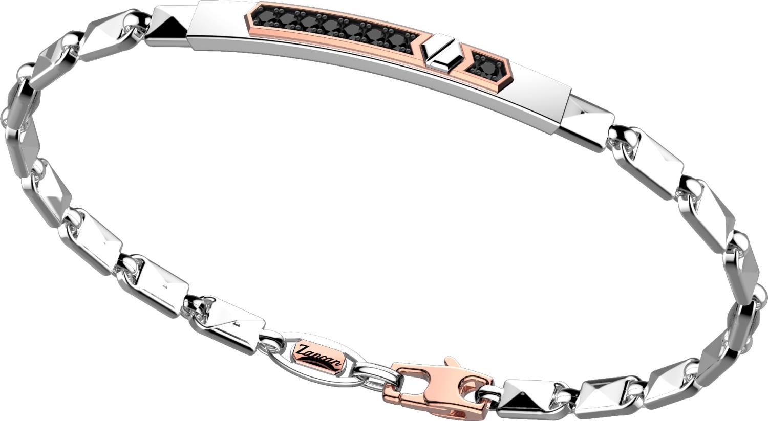 Bracciale Zancan da uomo in Oro Bianco e Rosa e Diamanti neri Ref. EB909BR - ZANCAN