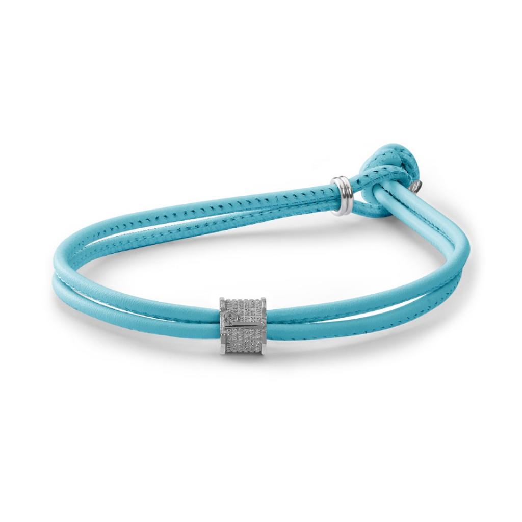 BRACCIALE INCIPIT COLOR PATER TUUM - ARGENTO RODIATO E CORDINO IN PELLE AZZURRO Ref. INCIP900PC0 - TUUM