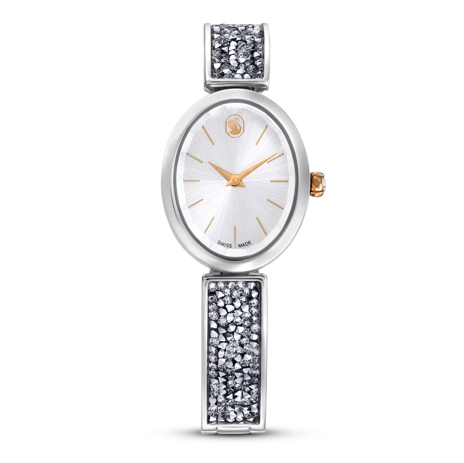 Swarovski - Orologio Crystal Rock Oval, Fabbricato in Svizzera, Bracciale di metallo, Bianco, Acciaio inossidabile Ref. 5656878 - SWAROVSKI