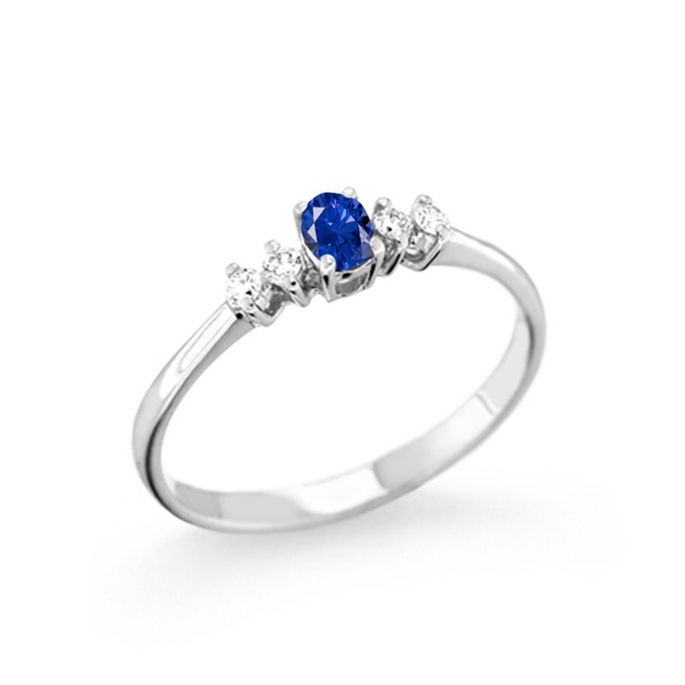 Anello in Oro Bianco con Zaffiro e Diamanti naturali Ref. AN-2660GR-Z-13 - GIOIELLERIA ITALIANA