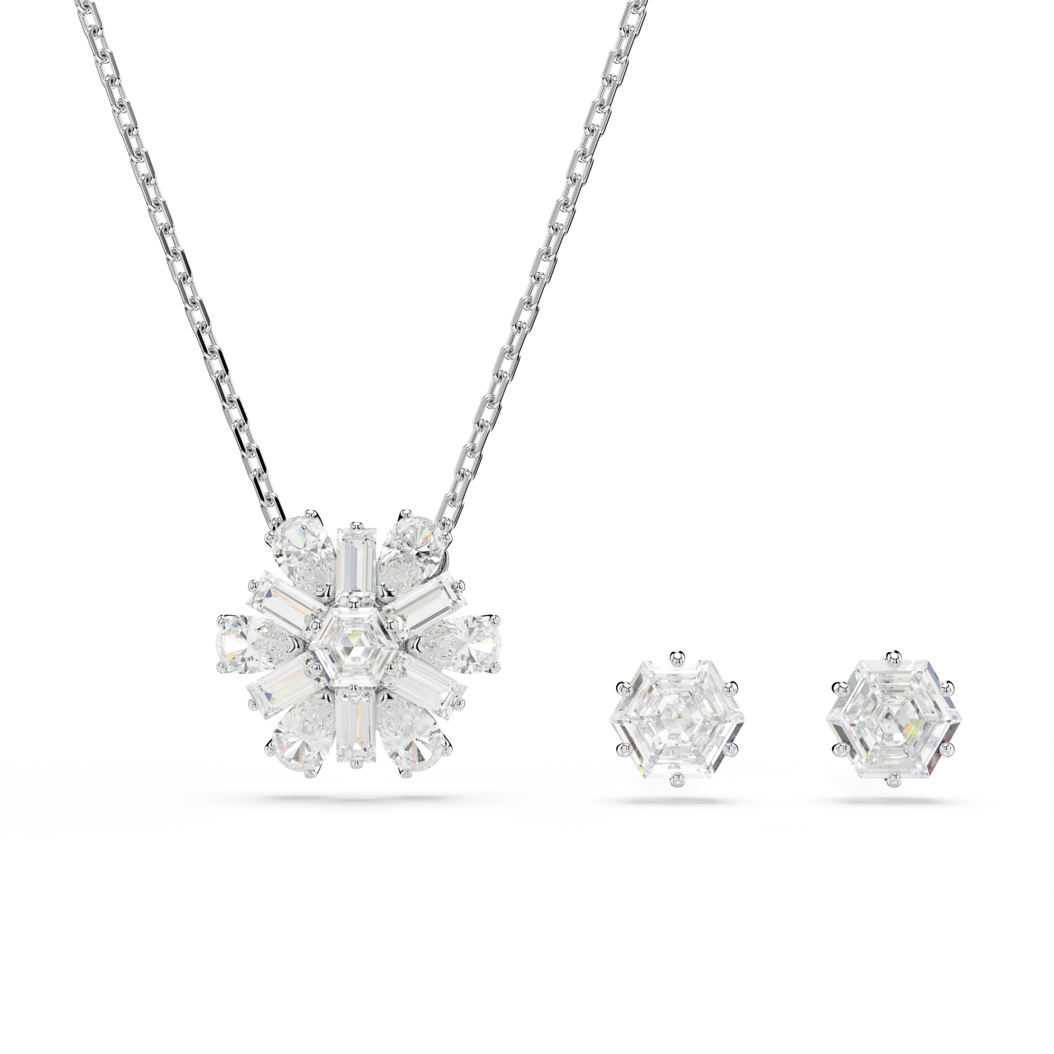 Swarovski - Set Idyllia, Taglio misto, Fiocco Di Neve, Bianco, Placcato rodio Ref. 5691486 - SWAROVSKI