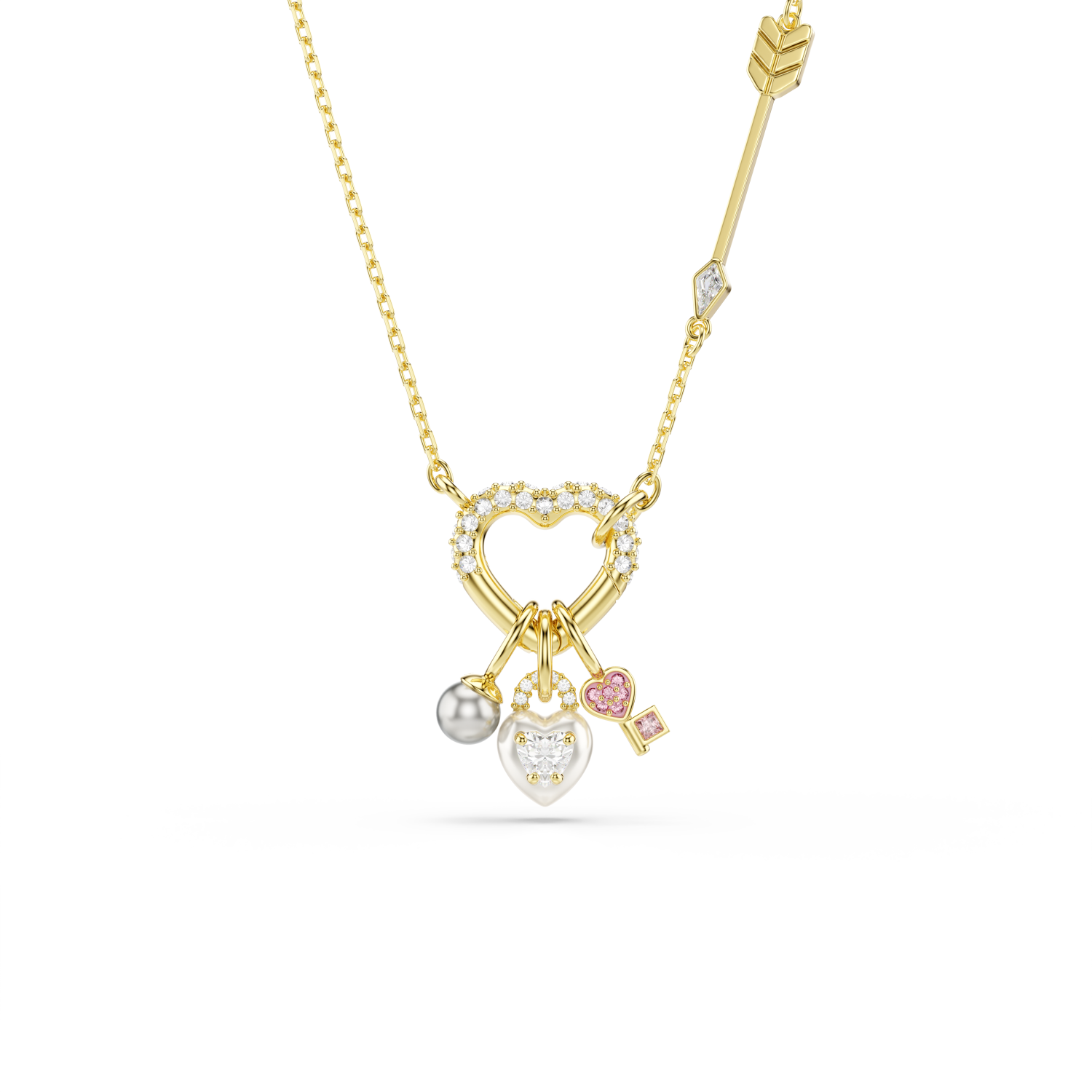 Swarovski - Pendente Idyllia, Taglio misto, Cuore, chiave, Rosa, Placcato color oro Ref. 5737290 - SWAROVSKI
