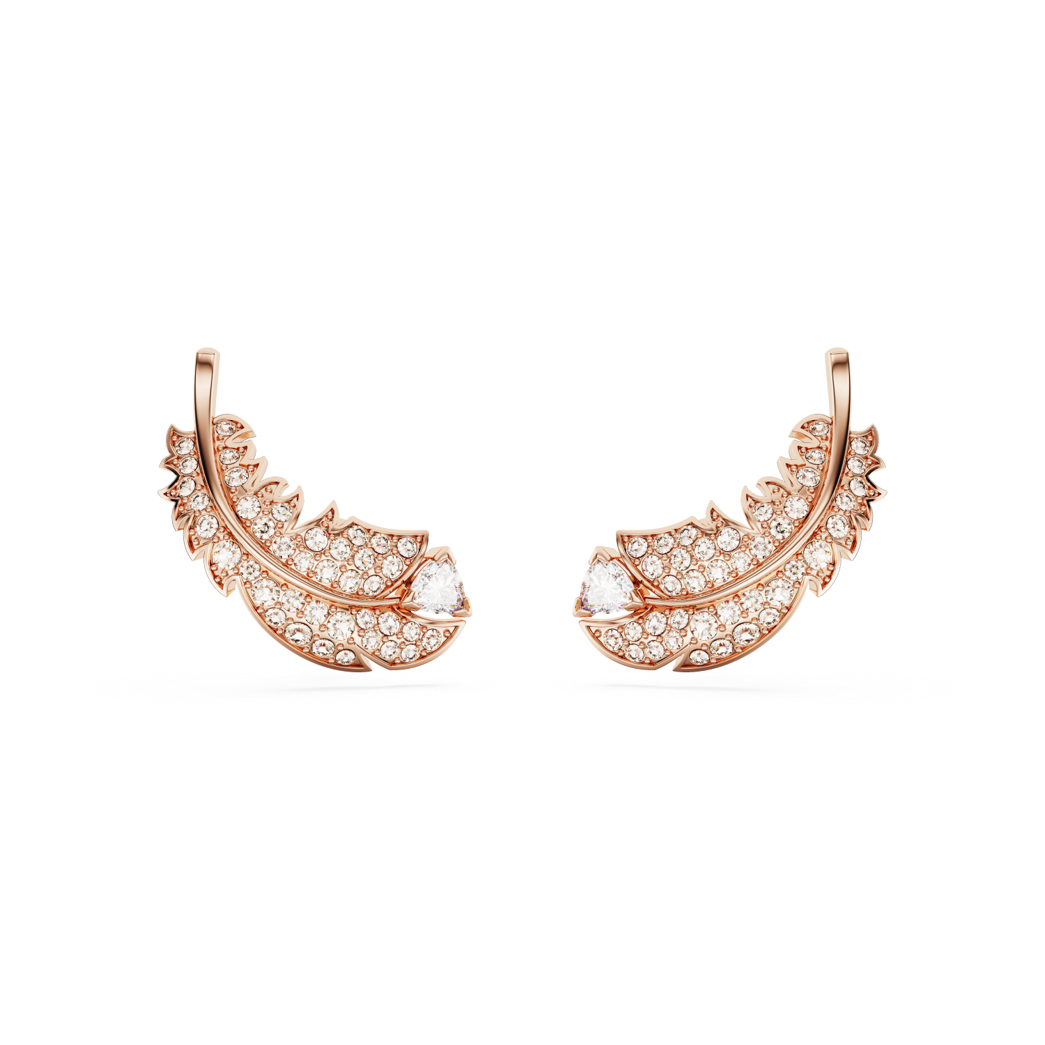 Swarovski - Orecchini a lobo Nice, Piuma, Bianchi, Placcato color oro rosa Ref. 5663490 - SWAROVSKI