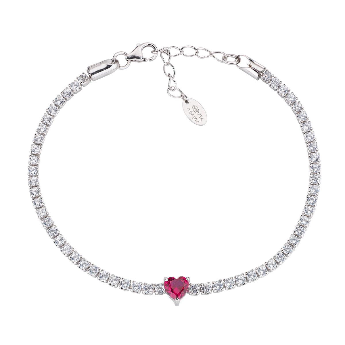 Bracciale "Ti Amo" in Argento con Zircone - Amen Collection Ref. BT21CUBRBZ16 - AMEN