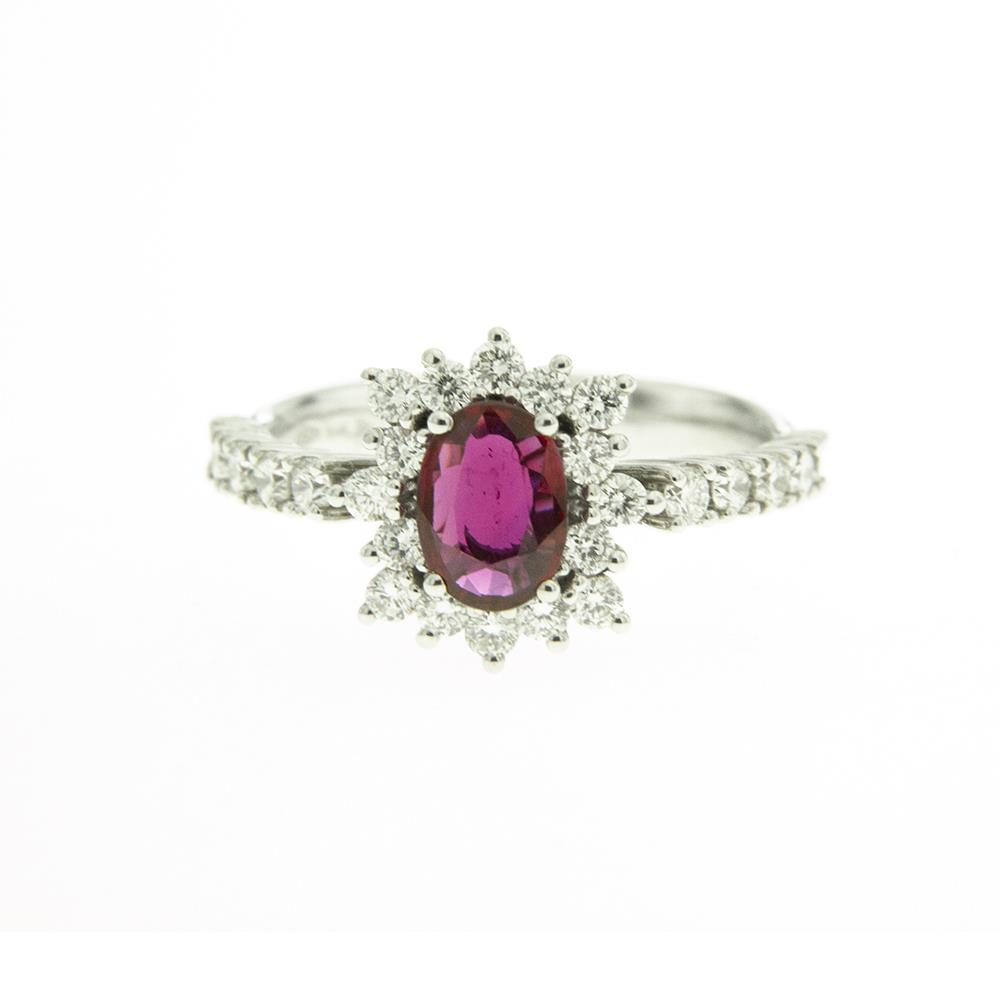 ANELLO CONTORNO DIAMANTI E RUBINO OVALE - FIDELA-M