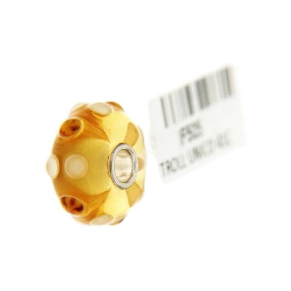 Trollbeads Unico in Vetro - OOAK Original Trollbeads Giallo senape con bolle Rif. UNICO 41C - TROLLBEADS