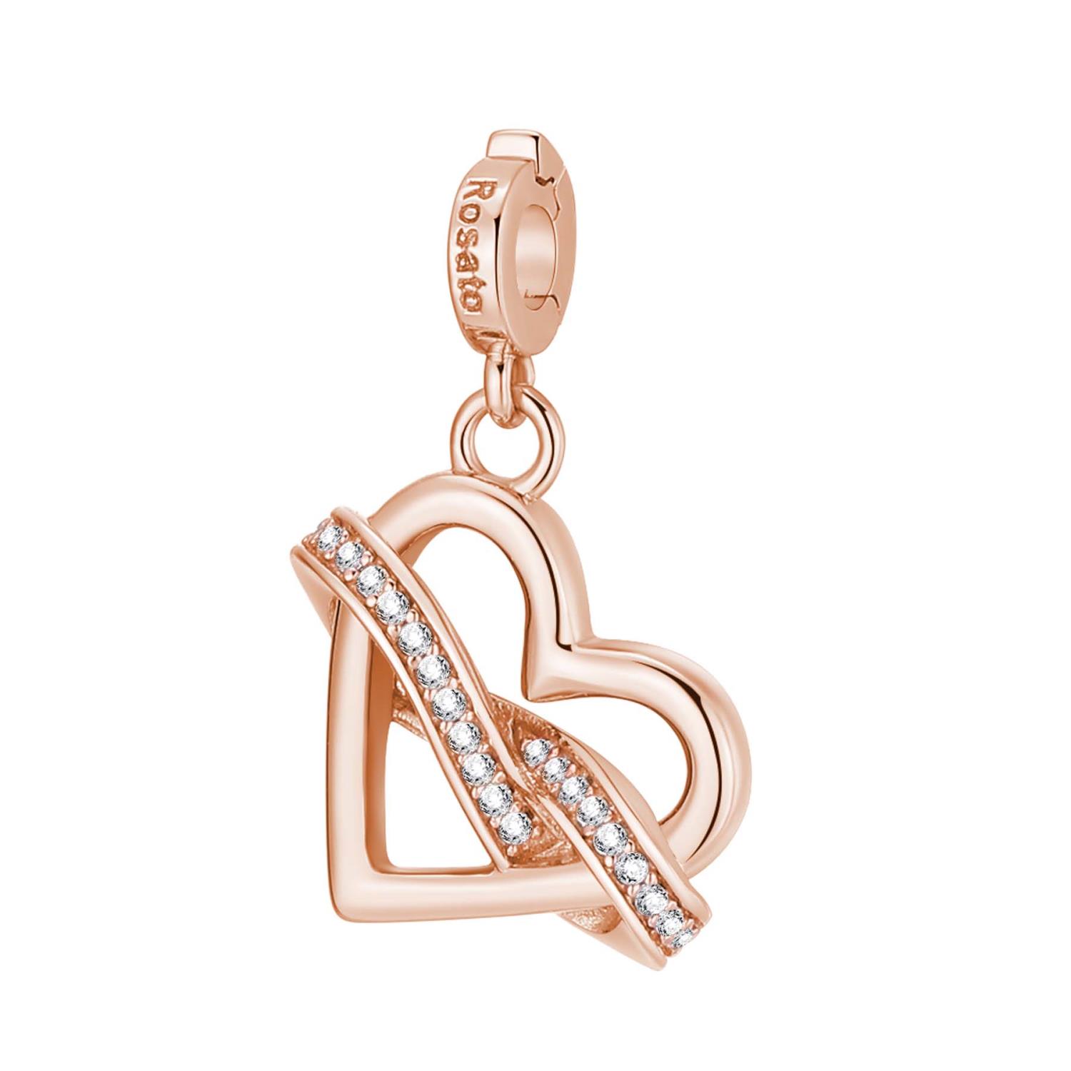 Rosato - Charm STORIE argento 925/1000 galvanica oro rosa, cuore infinito, 32 zirconi bianchi Ref. RZ194 - ROSATO