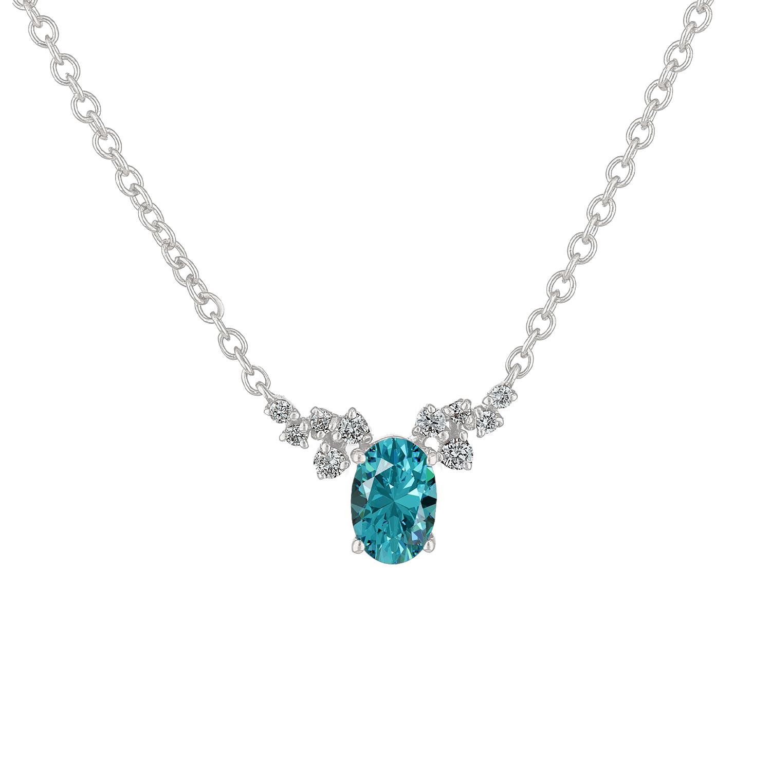 Collana in Oro Bianco, Acquamarina e Diamanti Naturali Ref. GI-2018-A - GIOIELLERIA ITALIANA