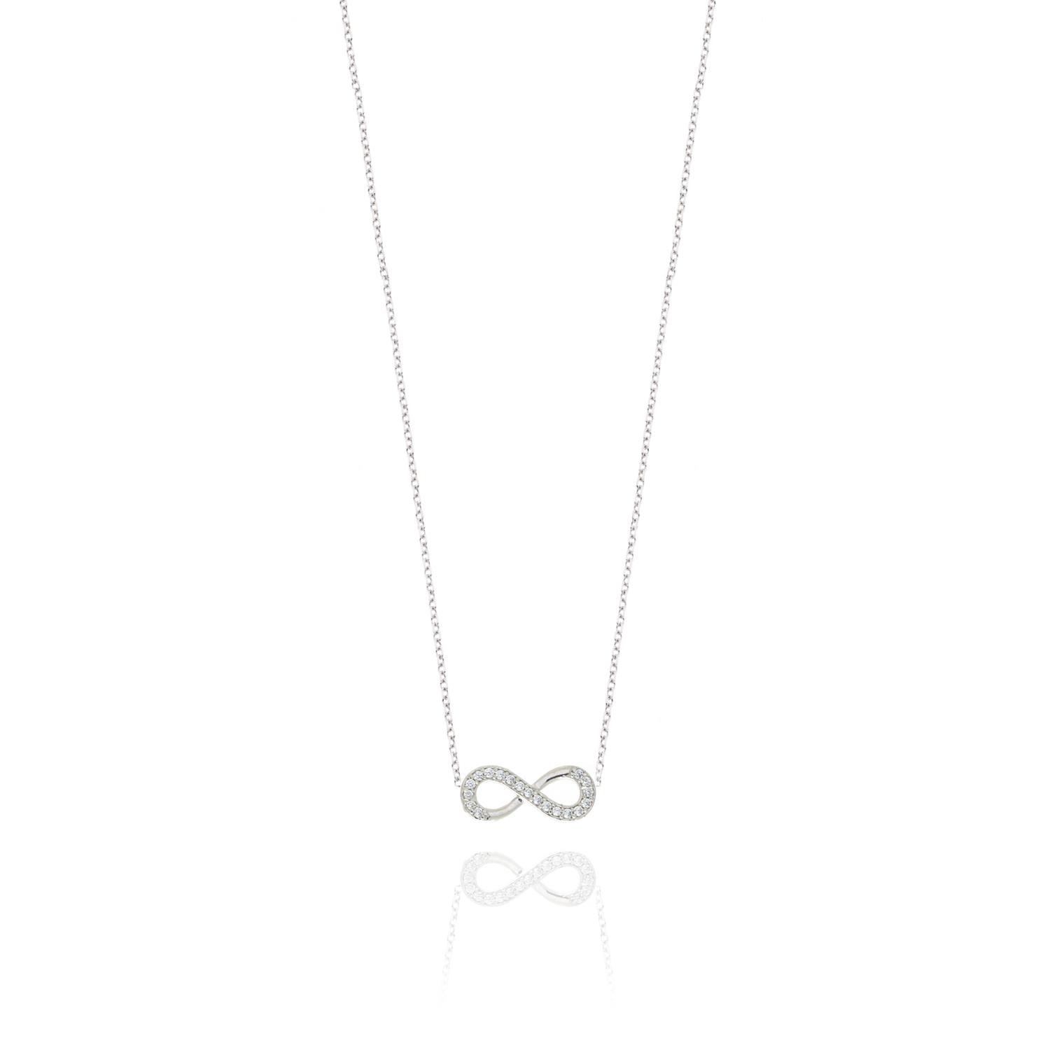 Collana Infinito In Argento 925 Con Zirconi | MicLee | Ciondolo Creativo Con Catena 42+6 Cm | Gioiello Elegante Per Donna