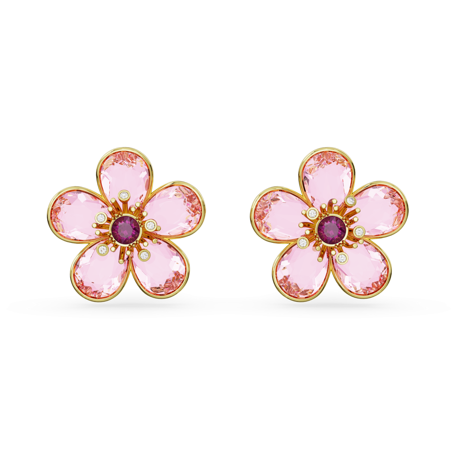 Swarovski - Orecchini a lobo Florere, Fiore, Rosa, Placcato color oro Ref. 5656635 - SWAROVSKI