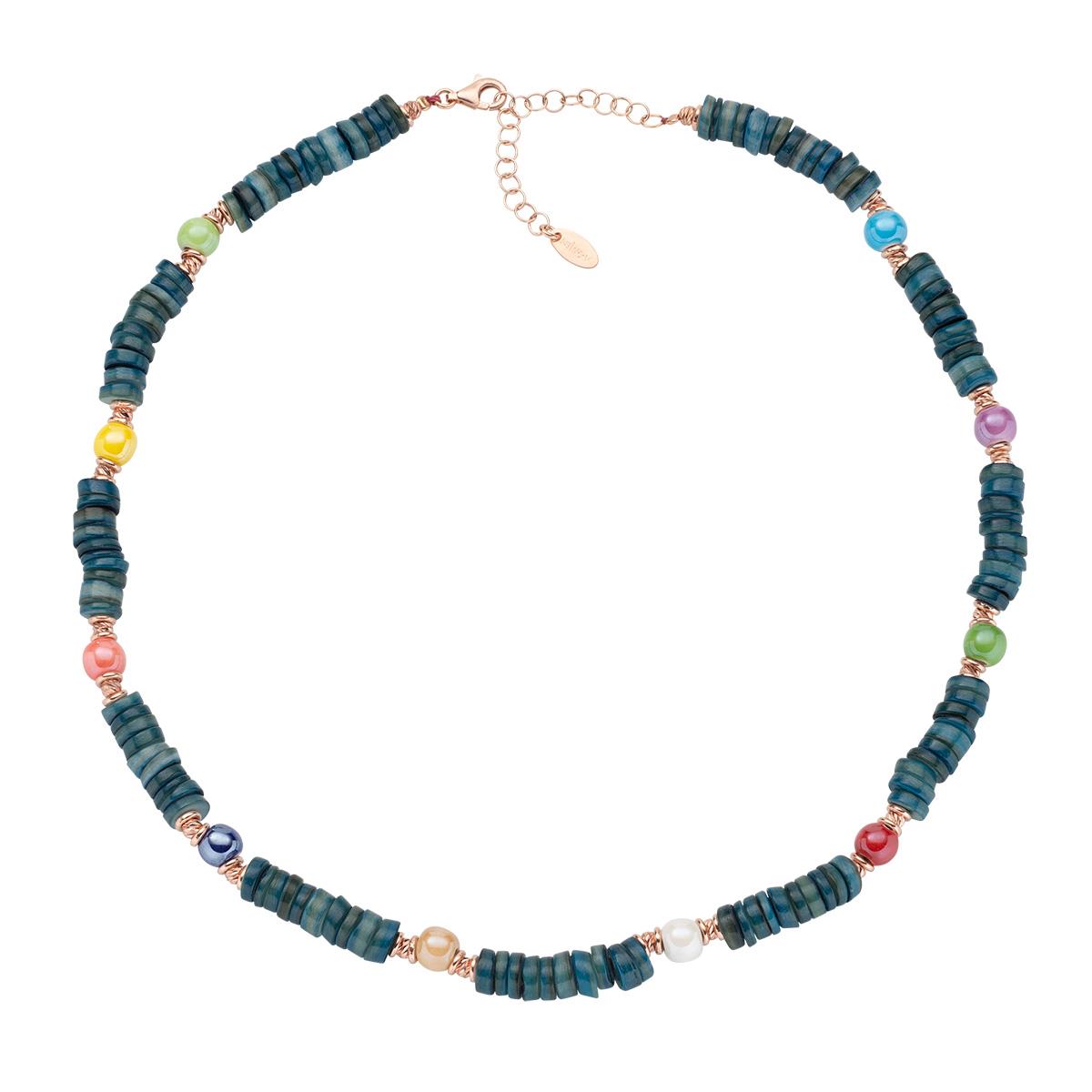 Collana Oceania Ros&egrave; con Giada Blu Petrolio - Amen Collection Ref. CLRORBL40 - AMEN