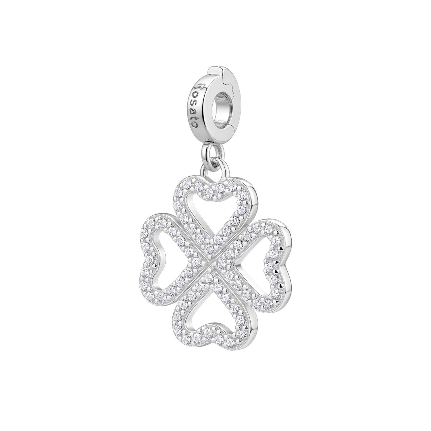 Rosato - Charm STORIE argento 925/1000, rodio a forma di quadrifoglio e cz white Ref. RZ247R - ROSATO