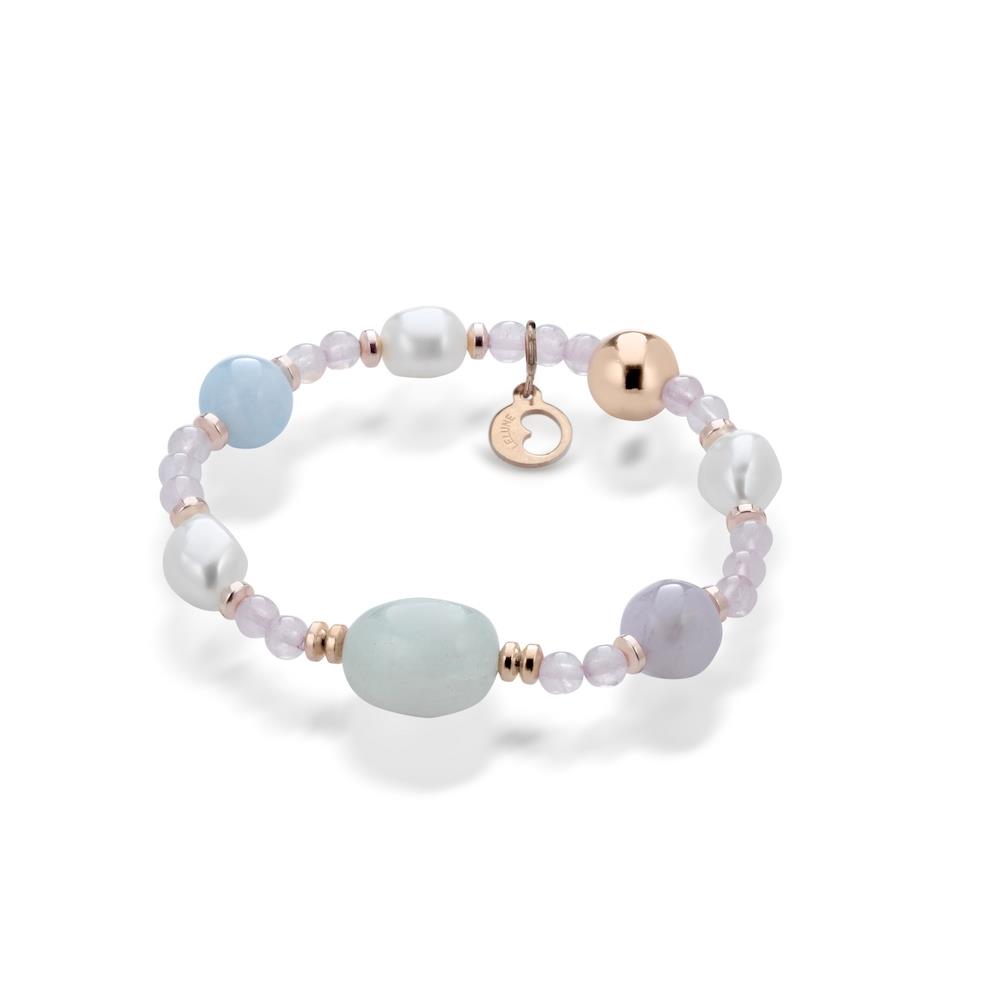 Le Lune Gioielli - Bracciale in Quarzo Rosa con Perle, Berillo ed Ematite Ref. LGBR216 - LE LUNE