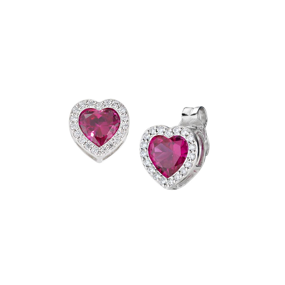 Orecchini con Cuore di Zircone Rubino - Amen Collection Ref. EHHBBRZ - AMEN