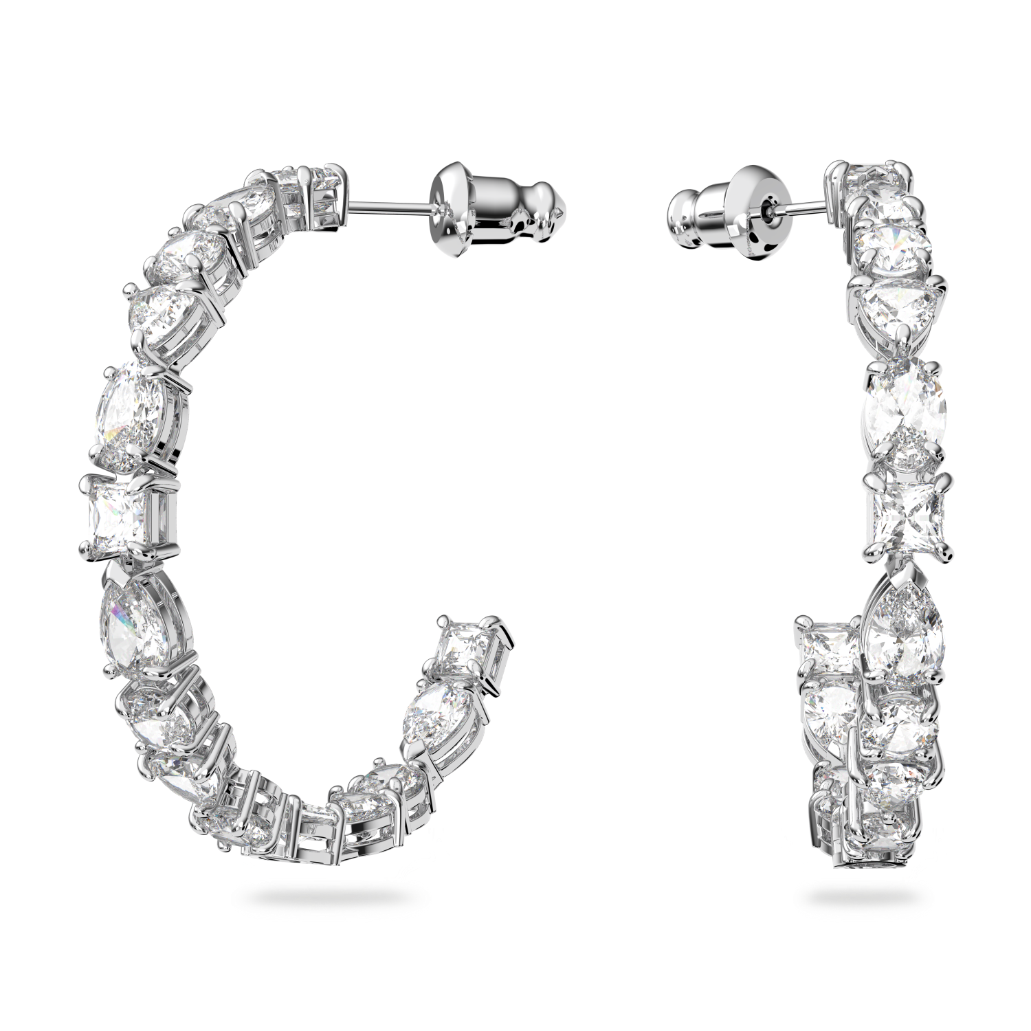 Swarovski - Orecchini a cerchio Tennis Deluxe, Taglio misto, Bianchi, Placcato rodio Ref. 5562128 - SWAROVSKI