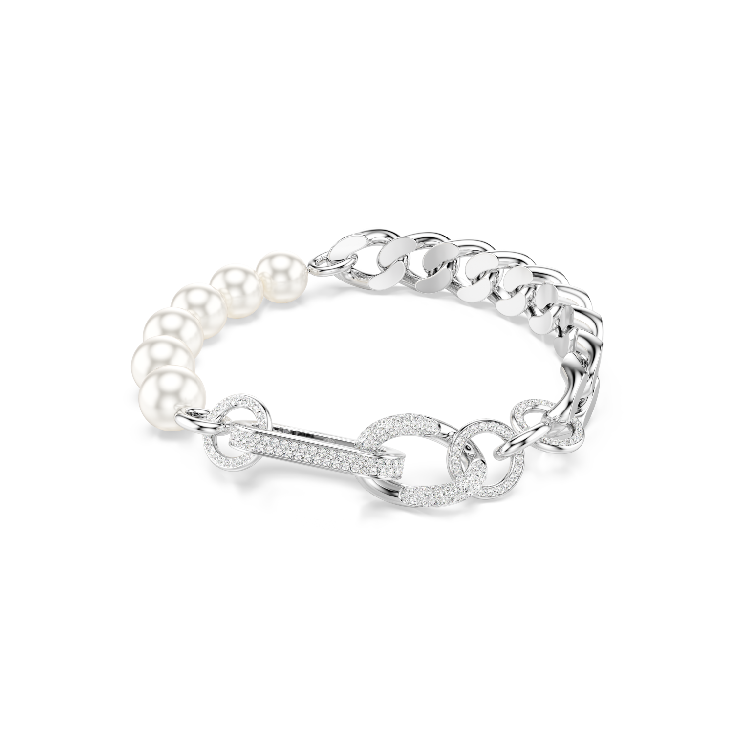 Swarovski - Braccialetto Dextera, Crystal Pearl, Link misti, Bianco, Placcato rodio Ref. 5692743 - SWAROVSKI