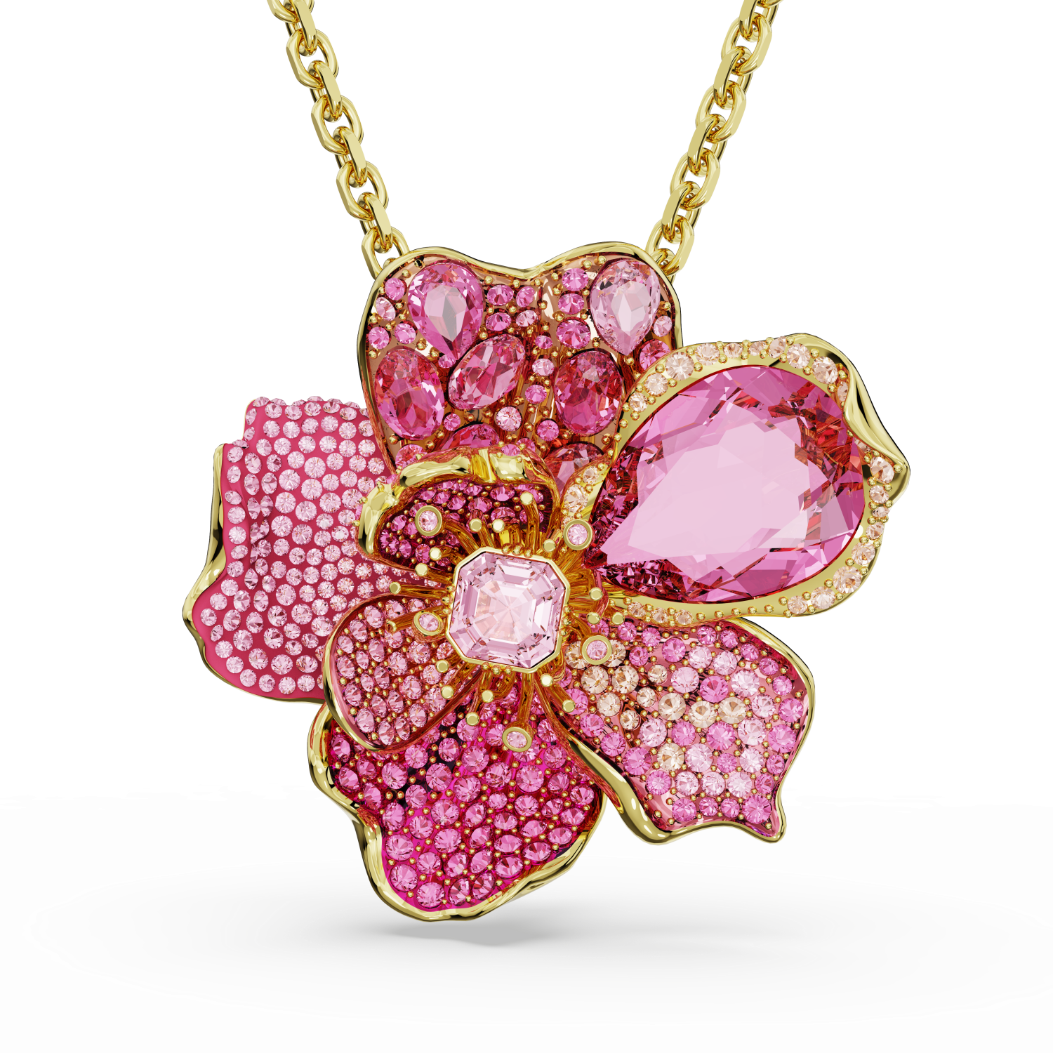 Swarovski - Pendente e spilla Florere, Pavé, Fiore, Rosa, Placcato color oro Ref. 5652068 - SWAROVSKI