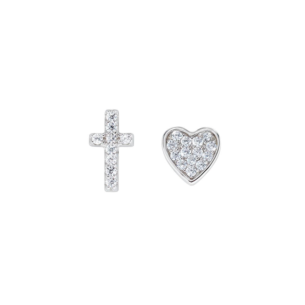 Orecchini Rodio Croce e Cuore Zirconato - Amen Collection Ref. ECRCUBBZ - AMEN