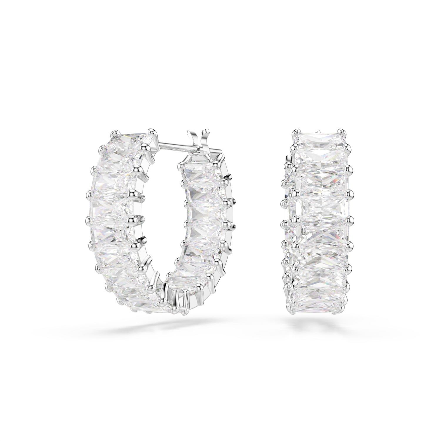 Swarovski - Orecchini a cerchio Matrix, Taglio baguette, Bianchi, Placcato rodio Ref. 5733397 - SWAROVSKI