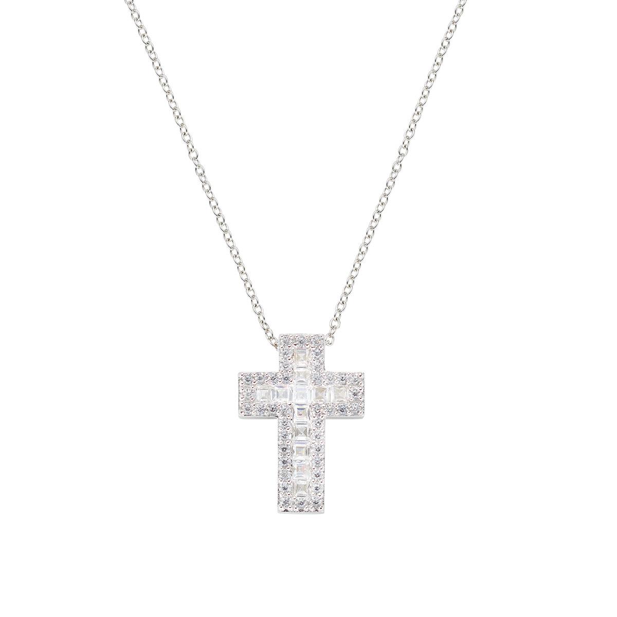 Collana Doppia Croce con Zirconi Bianchi - Amen Collection Ref. CLCRREBBBZ1 - AMEN