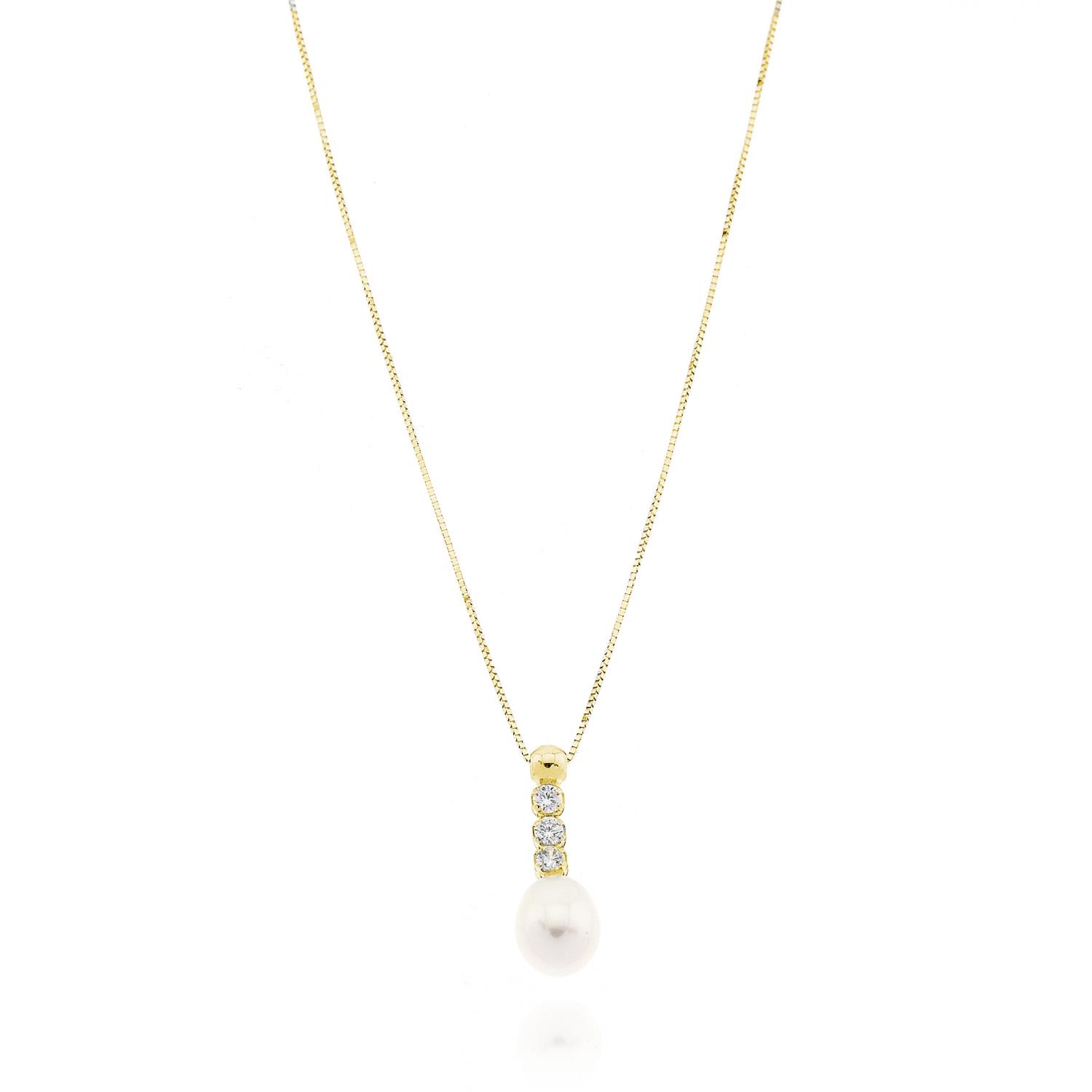 Collana in Oro Giallo, Perle e Zirconi Ref. 767750 - FACCO