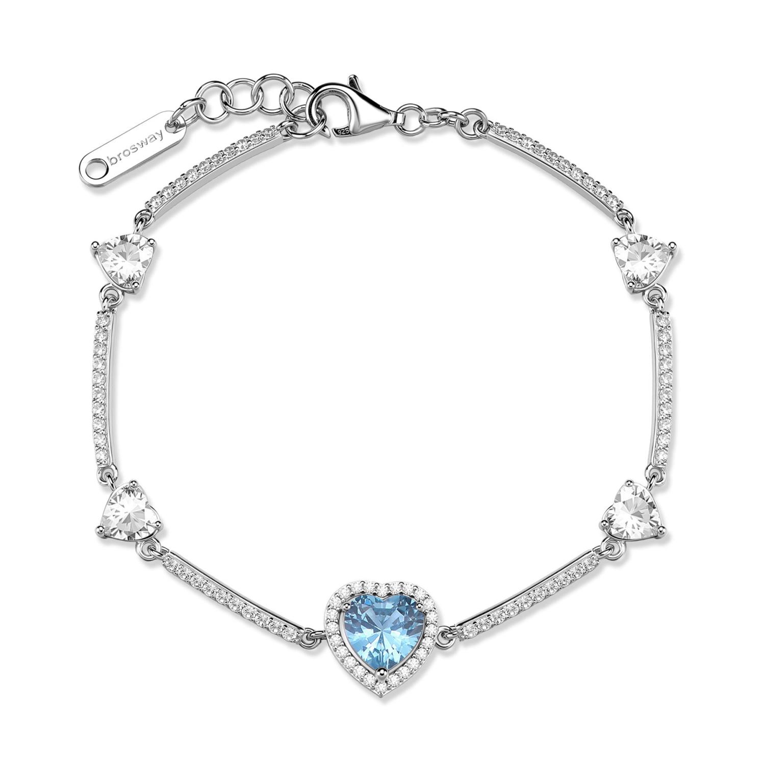 Brosway - Bracciale FANCY in argento 925/1000 rodiato, con cuori e cubic zirconia light sapphire e white Ref. FCL126 - BROSWAY