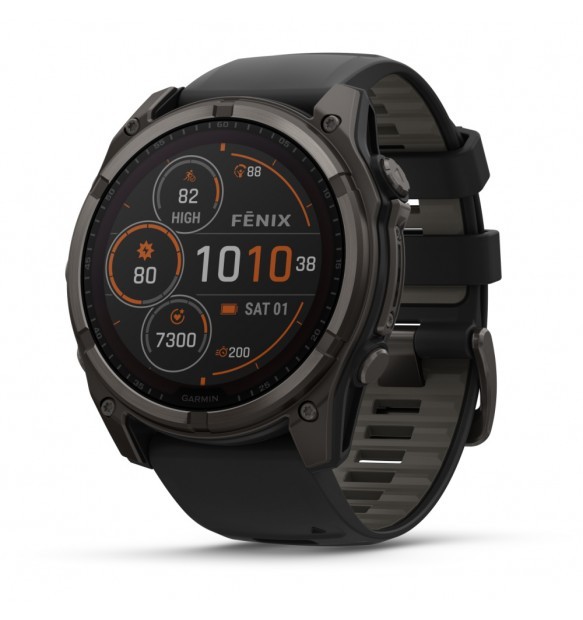 Garmin FĒNIX® 8 - 51 mm, Solar, Sapphire, Titanio, Carbon Gray DLC con cinturino in silicone Black/pebble grey Sapphire Ref. 010-02907-11 - GARMIN
